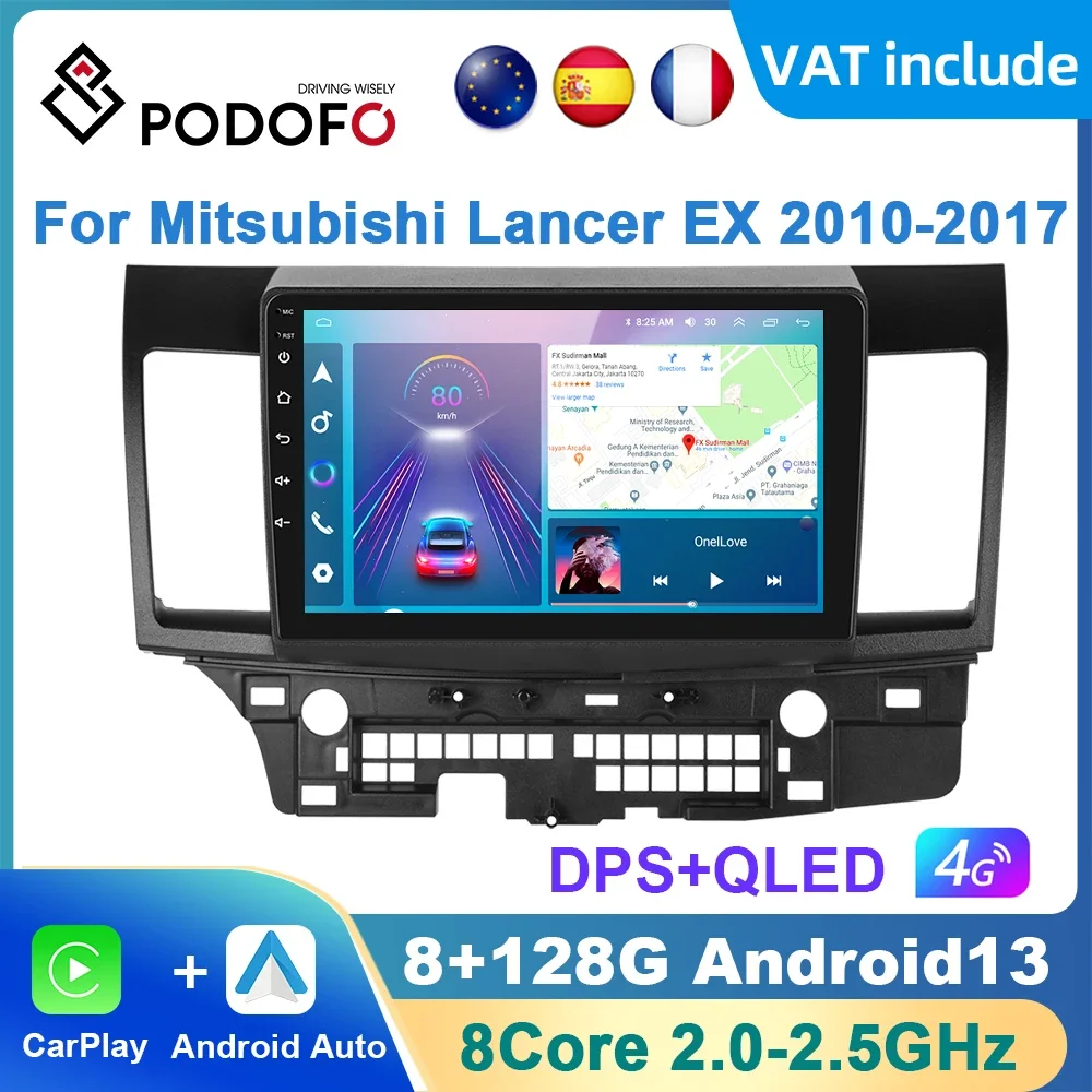 Podofo AI Voice Android Carplay Car Radio For Mitsubishi Lancer 2007-2012 Android Auto 4G Multimedia Navigation GPS Autoradio