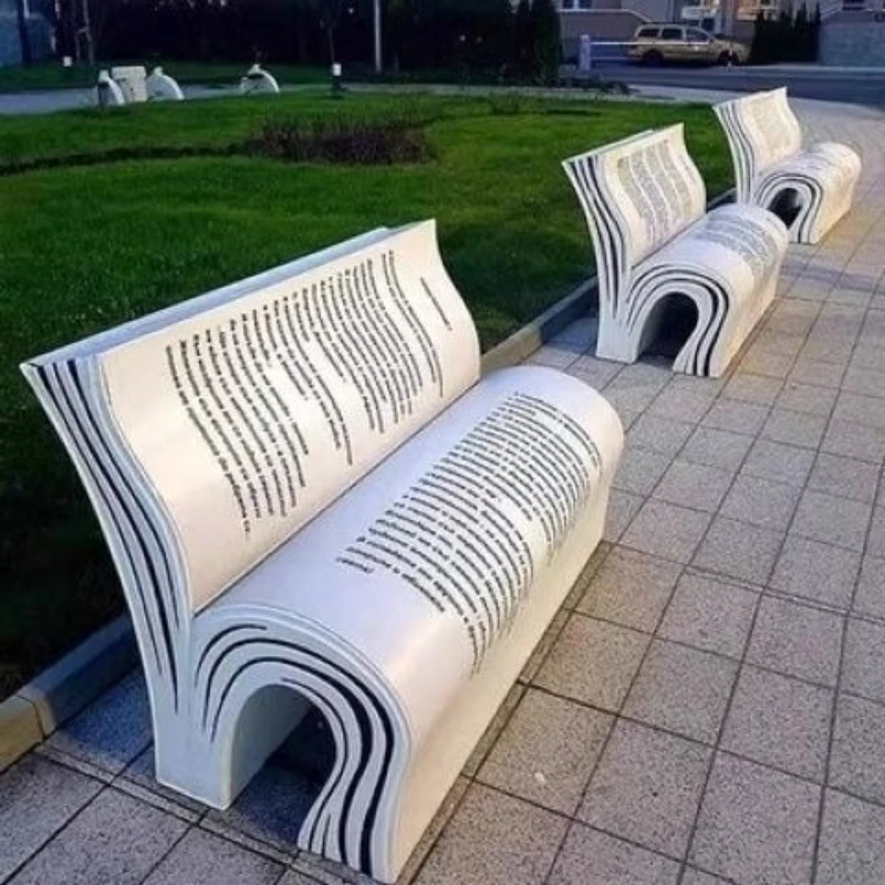 Shopping mall fiberglass seat, book shape ornament, backrest bench, outdoor leisure chair