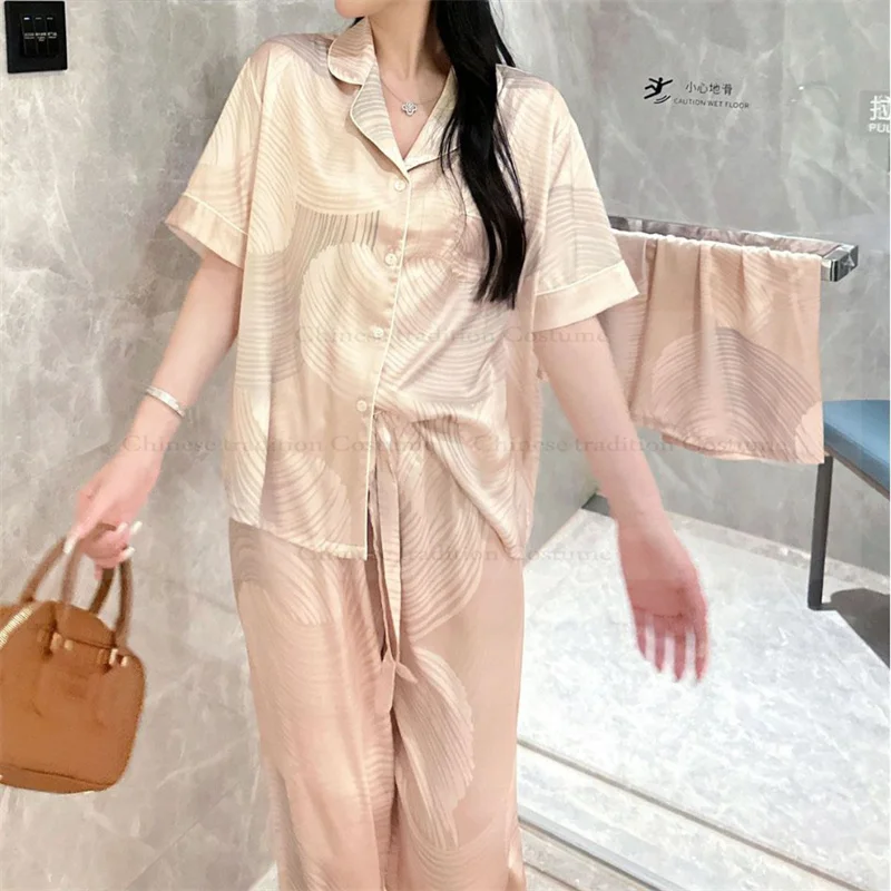 2025 été automne nouveaux pyjamas 3 pièces chemise Shorts femme Satin Homewear luxe vêtements de détente pantalon tenue femmes vêtements de nuit