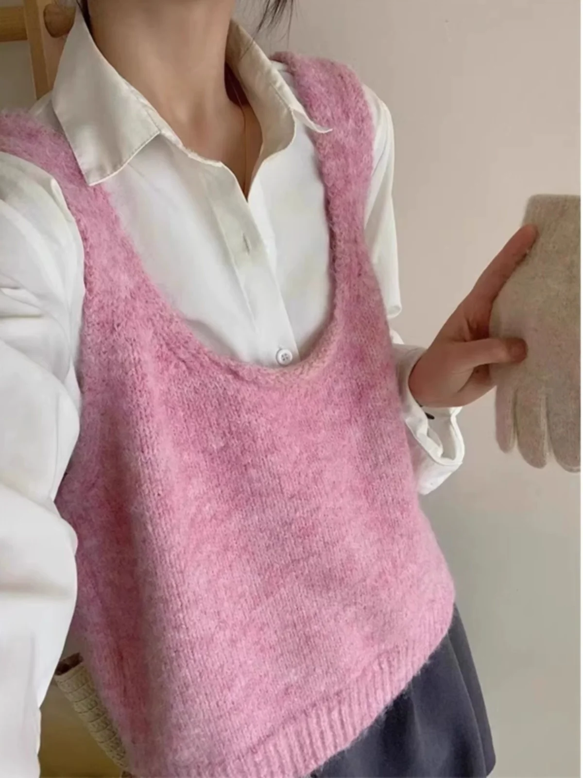 Women's Knitted Sweater Vest 2023 New Sle Layering Design Trendy Small ence Perception Overhead oulder Top