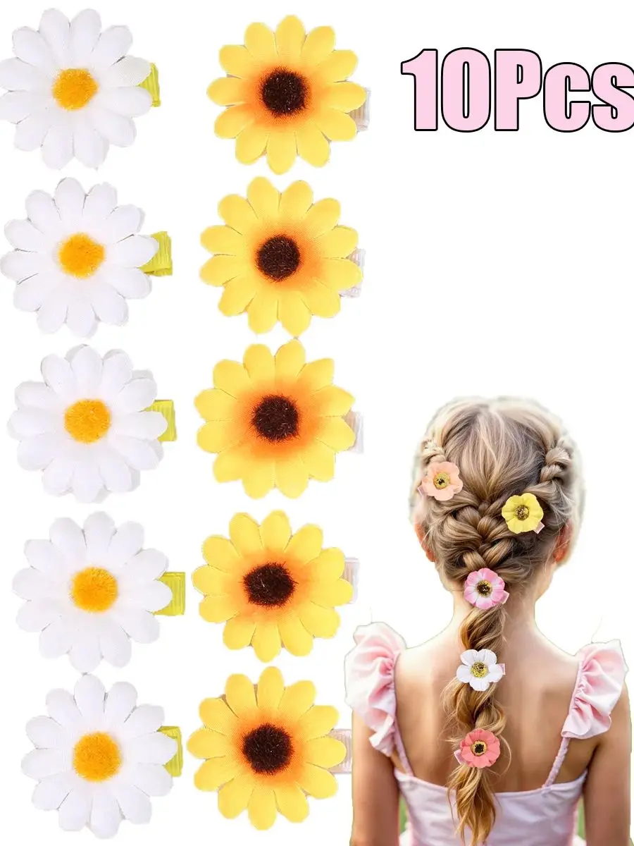 Pinces à cheveux tournesol pour filles, 10 pièces, épingles à cheveux à fleurs dégradées, mignonnes petites Barrettes florales, accessoires de couvre-chef quotidiens pour enfants