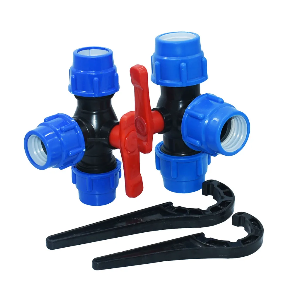 

20/25/32/40/50/63mm Plastic PE Tube Tap Water Connector Tee Splitter Quick Valve Coupler Elbow End plug Irrigation Fittings