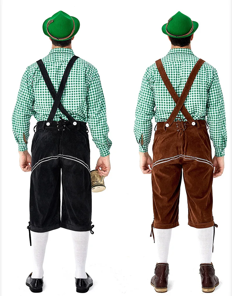 Mens Oktoberfest Costumes Bavarian Beer Party Outfits Plaid Shirt Embroidered Overalls German Traditional Beer Clothes Costumes