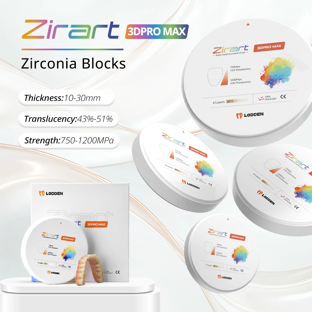 

Lodden 3D Pro Max Dental Zirconia Block Multilayer CAD CAM Open System 98x10-25mm High Strength Dental Lab Material