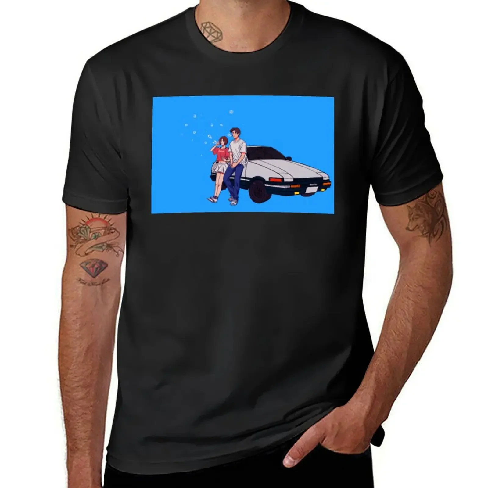 Initial D - Takumi and Natsuki with AE86 T-Shirt korean fashion graphic tee shirt shirts men