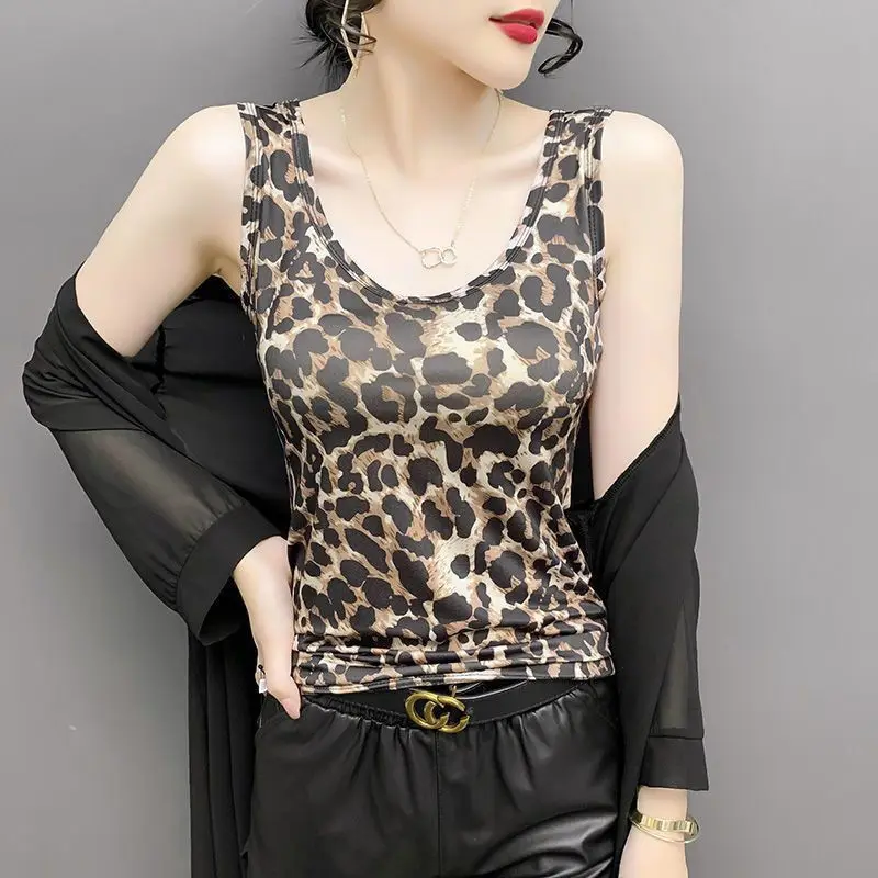 

Sexy Leopard Print Vest Women Elastic Sleeveless T-shirt Aesthetic Y2k Tank Tops Casual Fashion Clothes Trendy 2025