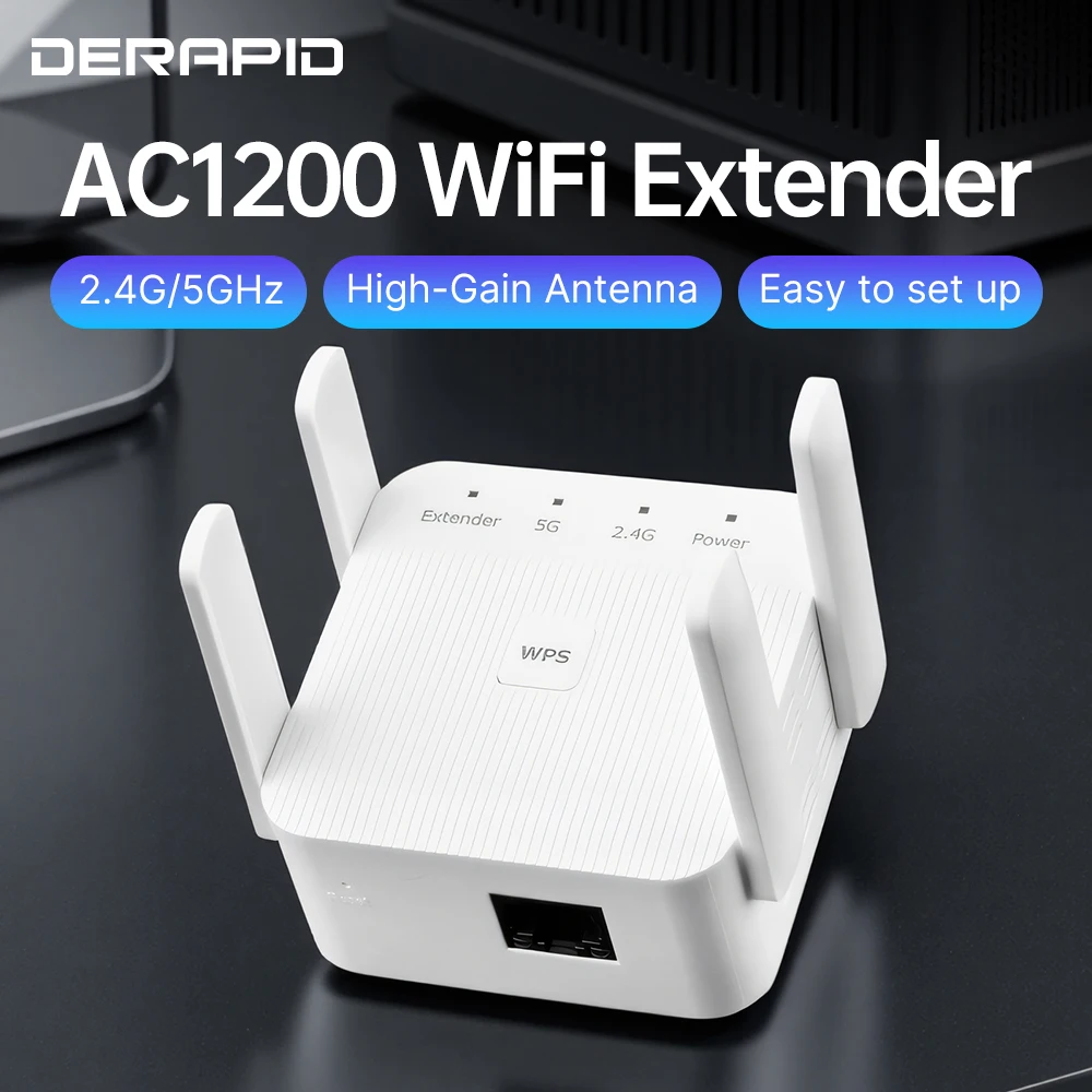 

Двухдиапазонный повторитель Wi-Fi AC1200, 1200 Мбит/с, усилитель беспроводного сигнала ЕС/США, покрытие 2,4G/5 ГГц, сетевой повторитель WPS для дома