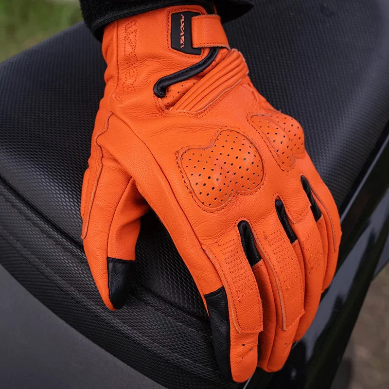 

Summer Breathable Perforation Motorcycle Gloves Retro Leather Full Finger Touchscreen Gloves PVC Protection Gloves