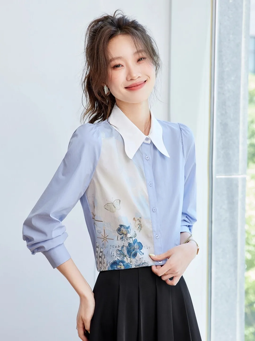 

Модная женская блузка с длинным рукавом и цветным принтом, уникальный омолаживающий топ для весны, осени и зимы, свободный крой для повседневной носки