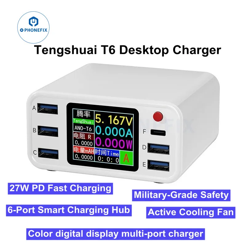 

TENGSHUAI T6 Сверхбыстрое зарядное устройство PD QC USB Type C 6-портовое многофункциональное быстрая зарядка для Apple Android смартфона ноутбука