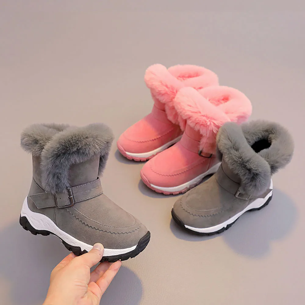 Botas de invierno de piel sintética para niñas, botas de nieve impermeables a prueba de viento para adolescentes, zapatos gruesos y cálidos de algodón, botas cálidas de felpa