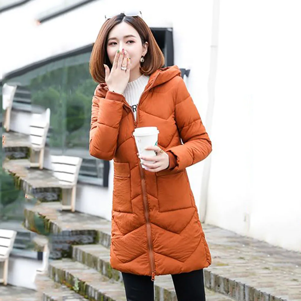 New Products Slim Waist Slim Joker Temperament Long Cotton-Padded Women Hooded Warm Simple Casual Fashion Coat Female Tide.