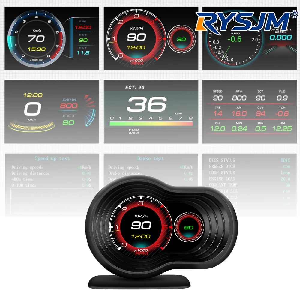

Проекционный дисплей F9 HUD OBD2: бортовой компьютер, тахометр, турбо-индикатор, давление масла, температура воды, умный цифровой спидометр, аксессуары