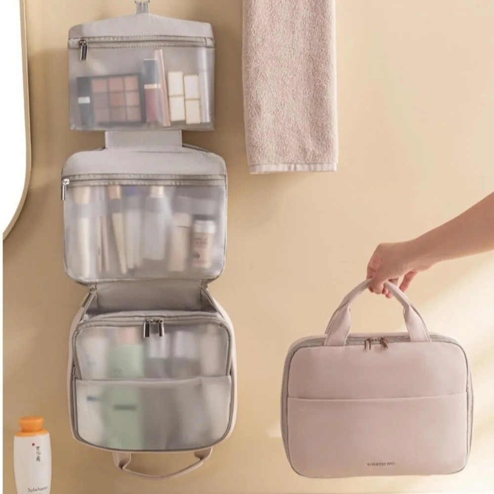 

Large Capacity Women's Makeup Bag Luxury Design Hanging Feature Toiletries Organizer Space Saving Separate Dry and Wet