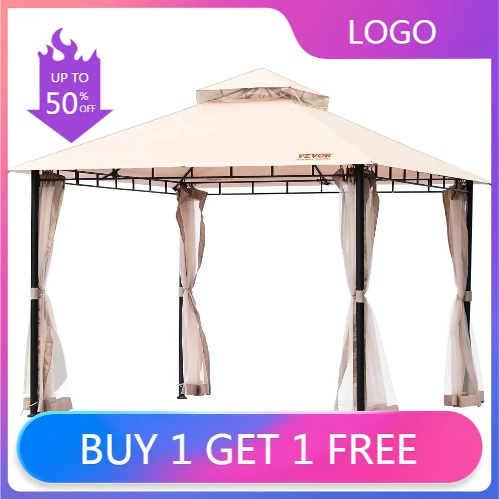 

10x10 Ft Outdoor Patio Gazebo, 6-8 Seater, with Mosquito Net, Metal Construction, and 180G Polyester Cover