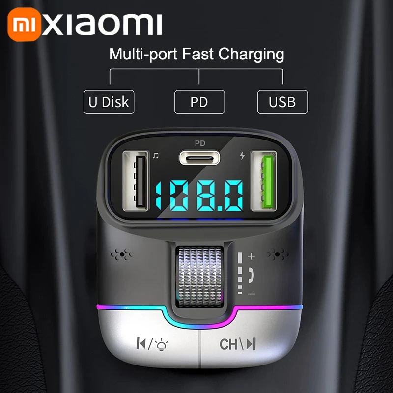 Xiaomi FM Transmitter Bluetooth 5.4 Hands-Free Car AUX Radio Modulator MP3 Player with Fast Charging Adapter Auto Accessories