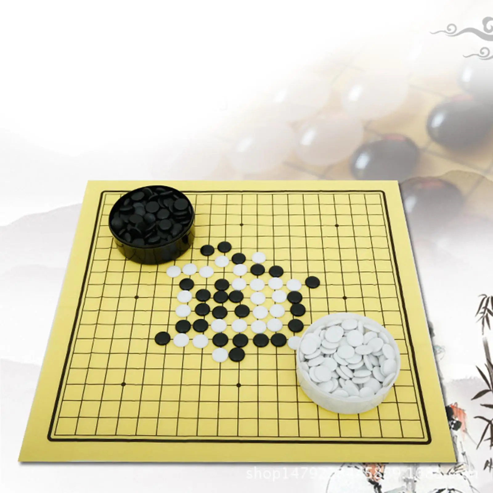 Foldable Set Baduk/Weiqi Classic Games Board Game 2 Player Board Set for Picnic Camping Adults Beginner