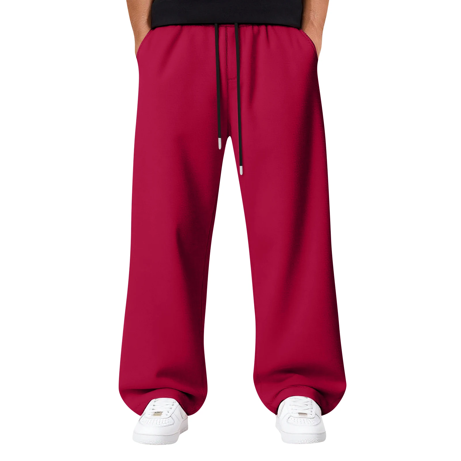 Popular Men Straight Barrel Elastic Waist Casual Pants Breathable  Baggy Sweatpants Solid Color Wide Leg Sweatpants Clothing
