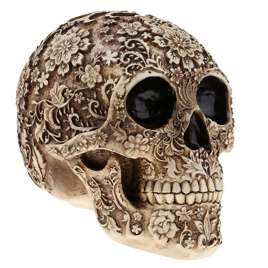 

Floral Skull Statue 8" Long Decorative Skull Halloween Spooky