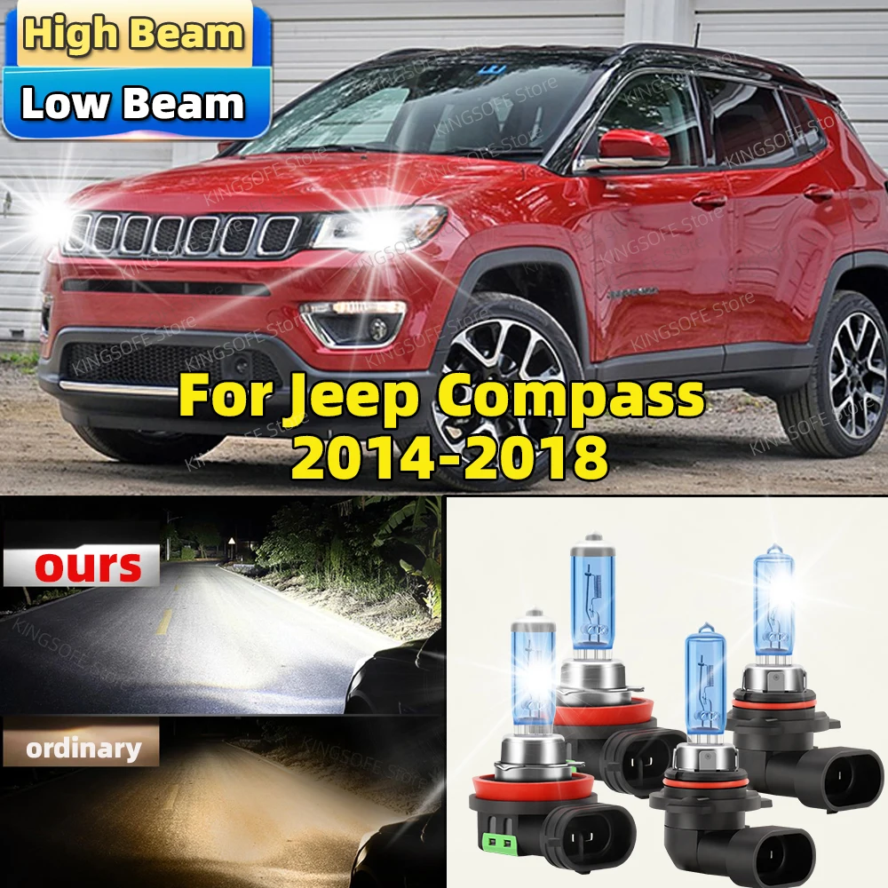 

4Pcs Car Headlight HB3 H11 High Low Beam 100W Halogen Lamp Canbus 6500K For Jeep Compass 2014 2015 2016 2017 2018 Front Bulbs