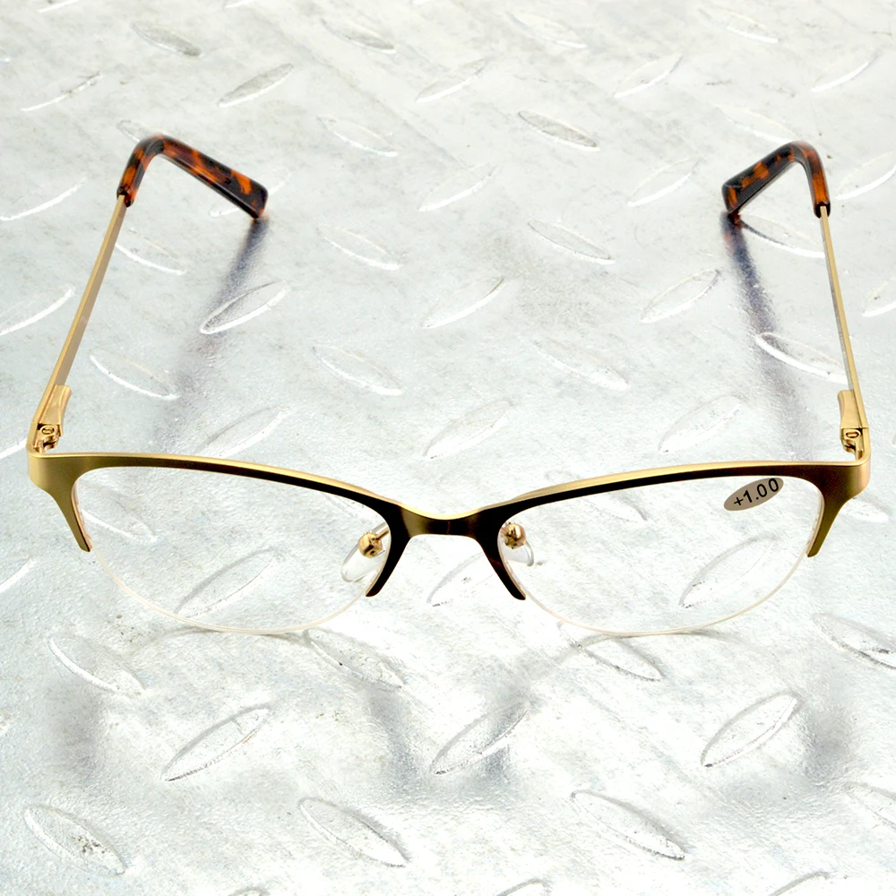 High-grade Alloy Gold Color Half-rim Round Spring Hinge Women Reading Glasses +0.75 +1 +1.25 +1.5 +1.75 To +4