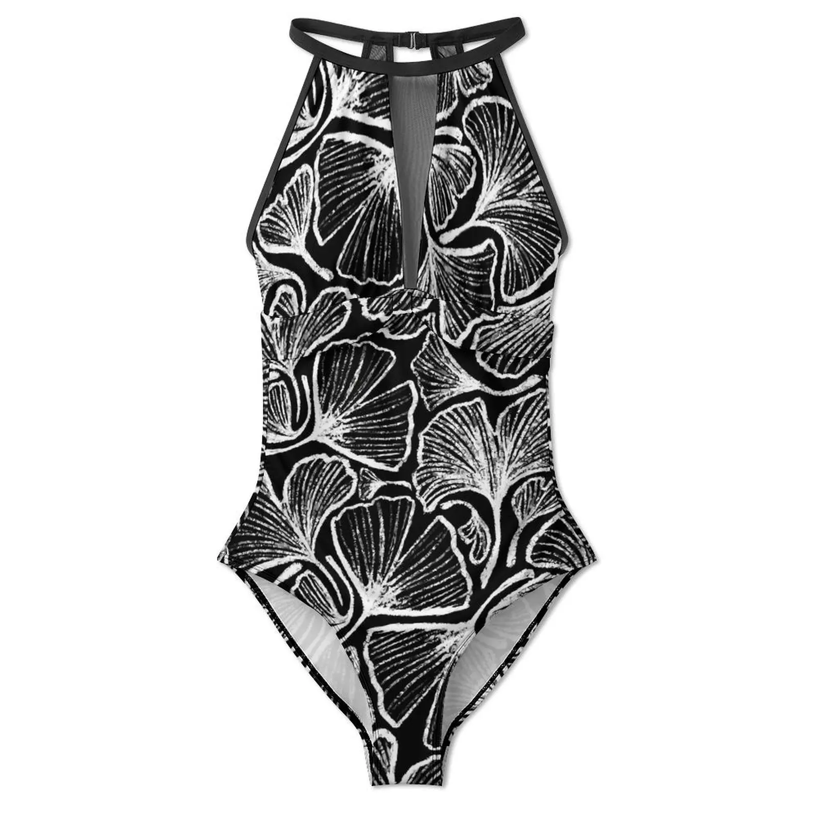 Ginkgo Biloba Swimsuit White And Black Push Up Swimwear One Piece Holiday Pool Bathing Suits Swimsuits Sexy Design Beachwear