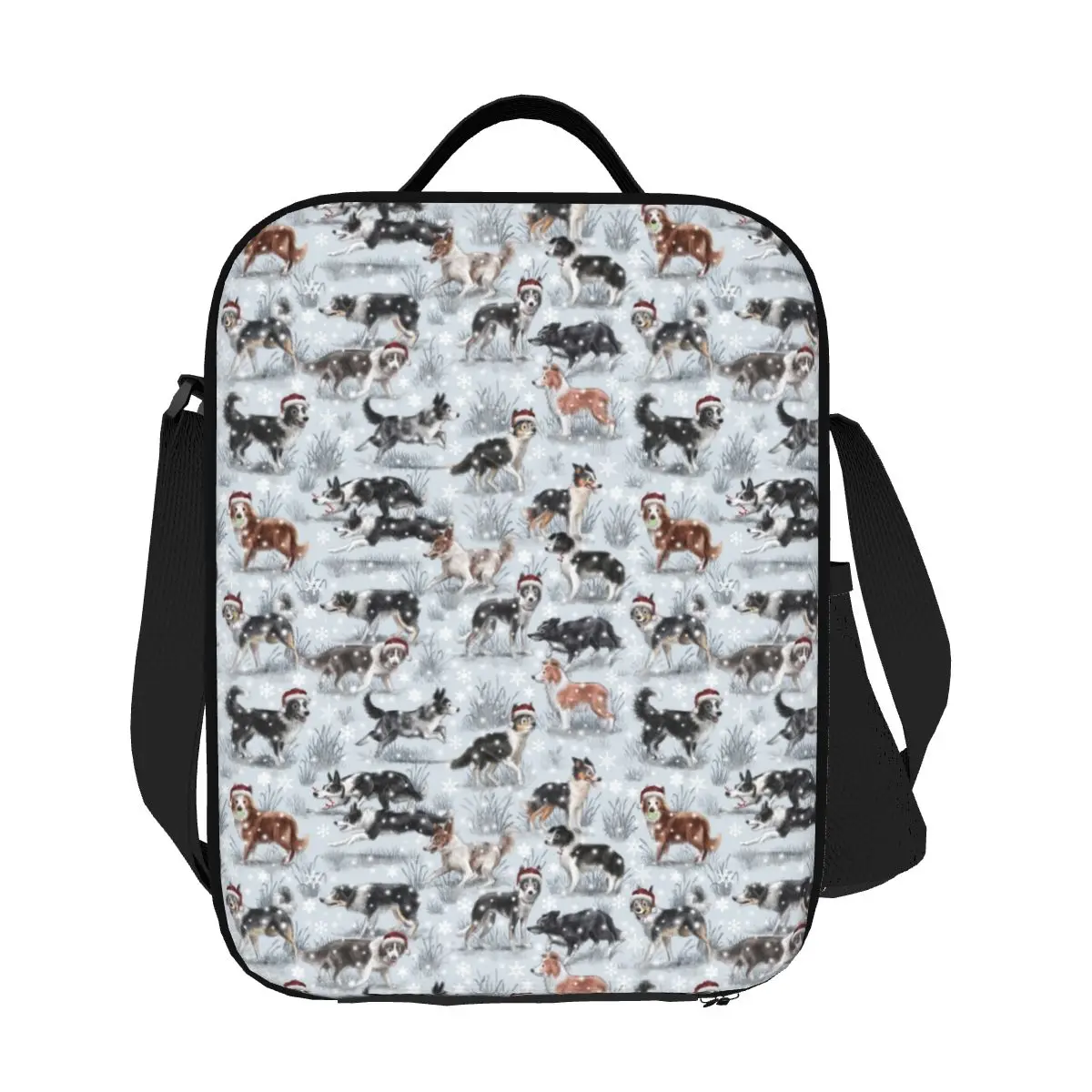 Cute Christmas Border Collie Dog Portable Lunch Box for Pet Animal Thermal Cooler Food Insulated Lunch Bag Kids School Children