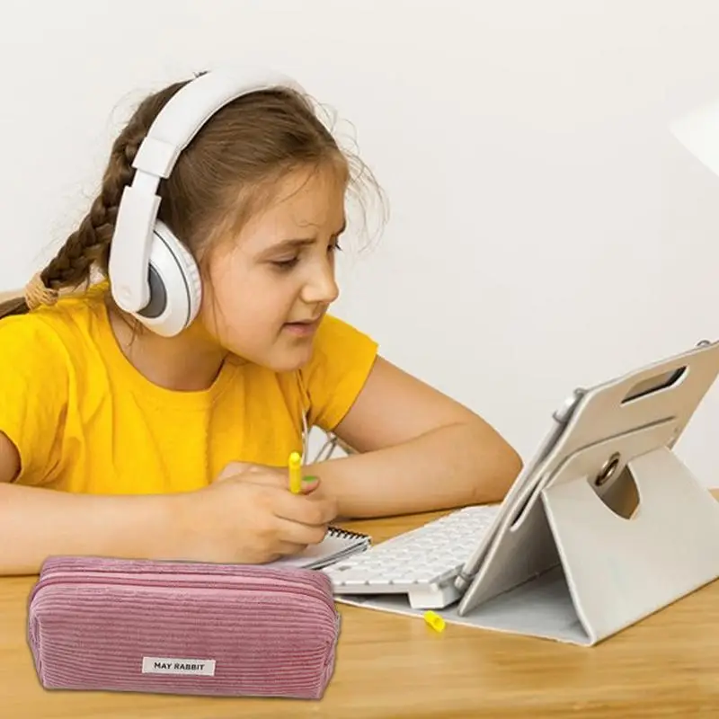 Trendy Pencil Pouch Stationery Pen Storage Case Multifunctional Large Capacity Pencil Pouch Corduroy Makeup Pouch Bag Cosmetic