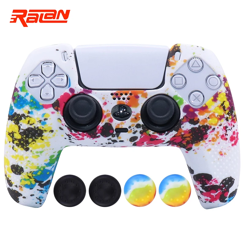 Soft Silicone Protective Case For PS5 Controller Gamepad Skin Cases Cover Shell For Playstation 5 Joystick with Stick Grip Caps