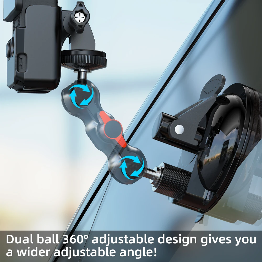 حامل كأس شفط بثلاثة جيوب، طقم حامل لوحة نافذة الزجاج الأمامي مع محول توسيع لـ DJI/GOPRO/Insta360 والمزيد من كاميرا الحركة