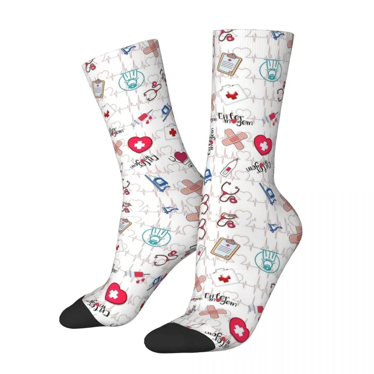 

Fashion Men's Socks Harajuku Enfermera En Apuros Nurse Sock Medical Pattern Graphic Women's Sock Spring Summer Autumn Winter