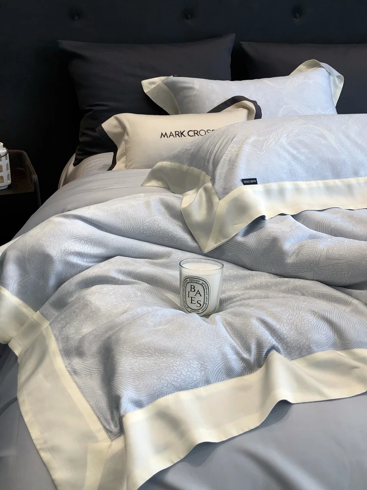 

Mark Cross Luxury Summer Lyocell Four-Piece Set Blue Bed eet Cover Duvet Cover Bedding Smooth Cool Sensation for Summer