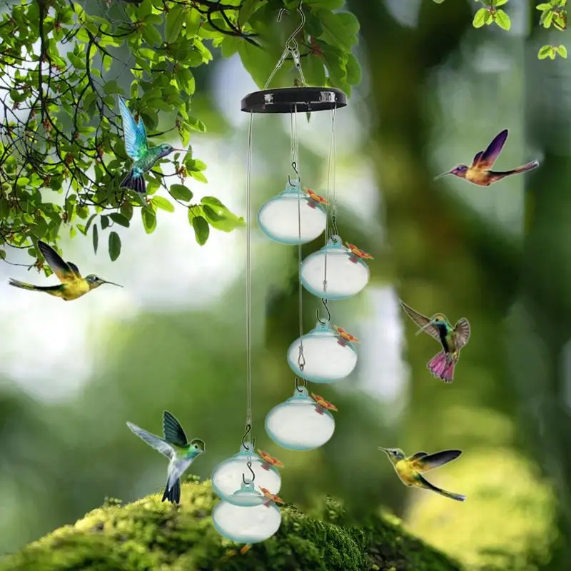 Hummingbird Drinking Feeder Set Of 6 Wind Chimes Water Feeder For Hummingbird Jays Robins Sparrows Wild Bird Watching Feeder For