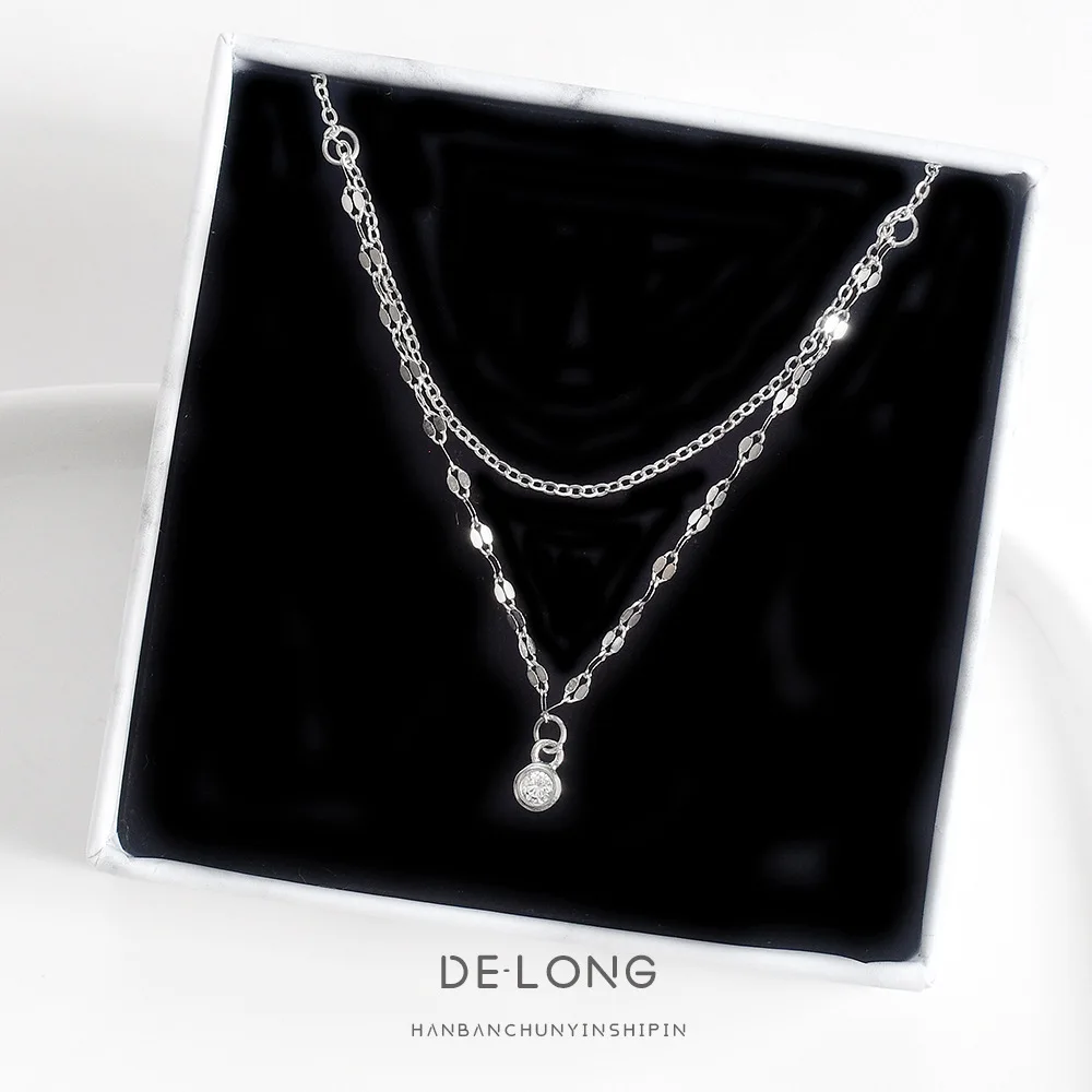 Unique Design Chic Double-layer Wave Small Diamond Necklace S925 Silver Jewelry for Women