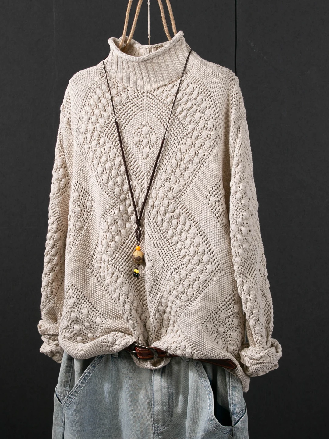 

Women Long Sleeve Casual Sweaters New Arrival 2025 Autumn Vintage Style Half High Collar Female Knitted Pullovers M2112