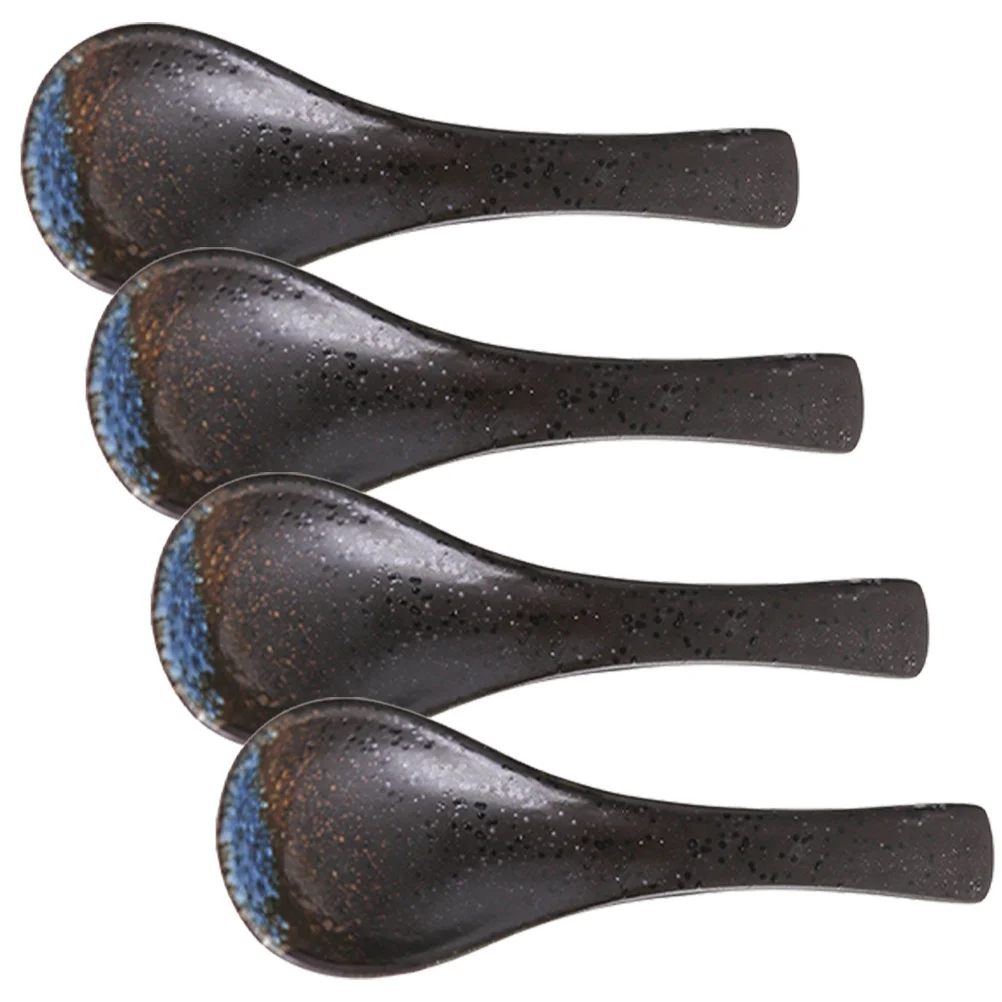 

4Pcs Japanese Style Ceramic Soup Spoon Heat Resistant Multipurpose Dinner Spoon Household Food Supplies