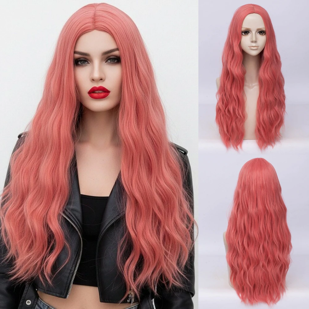 

Pink Synthetic Long Fluffy Waves Wig Heat Resistant Women's Anime Game Cosplay Daily Party