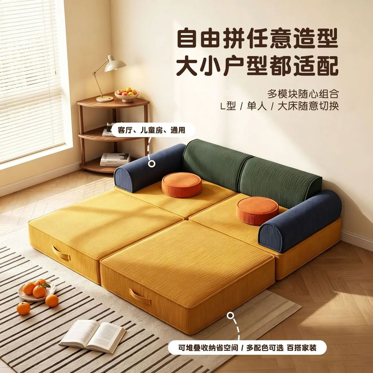 Simple building block sofa, living room bedroom changeable folding, lazy sofa bed