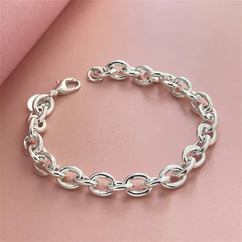 

925 Sterling Silver Bracelet Buckle Basic Chain Charm Exquisite Women Fashion Wedding Party Gift Jewelry