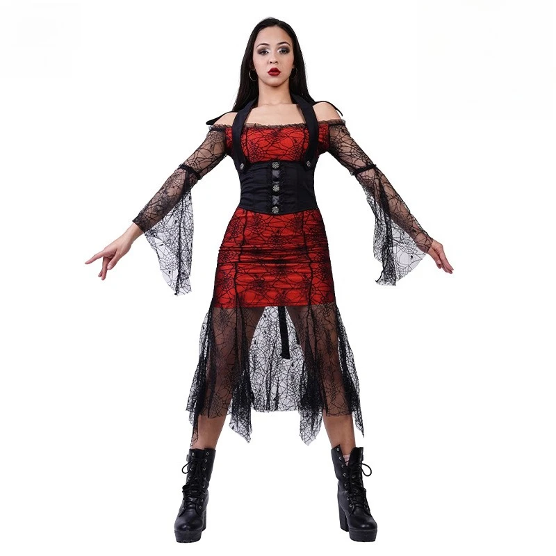 Costume d'Halloween, mascarade, gothique, vintage, cour royale, diable, vampire, robe de sorcière effrayante, costume de cosplay pour soirée de demoiselle d'honneur.
