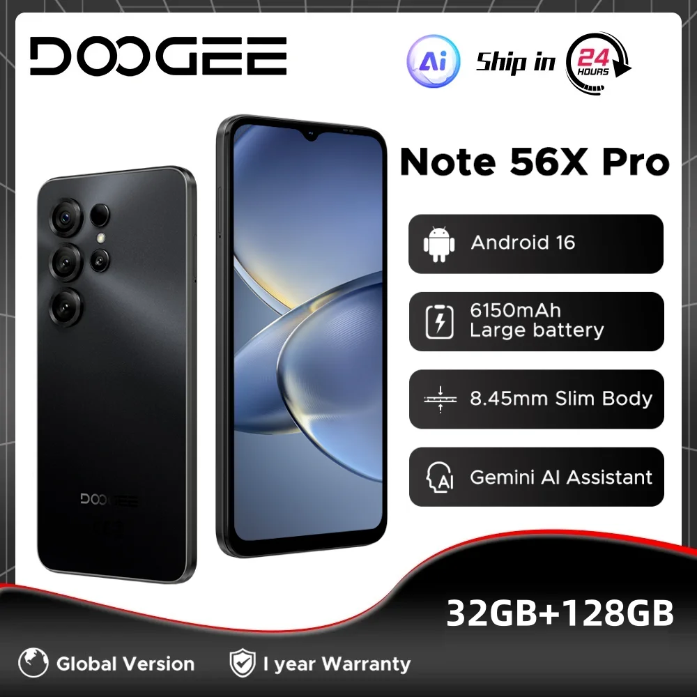 Global Version DOOGEE Note56X Pro Smart phone 32GB+128GB 6150mAh Battery 6.56'' UNISOC T7225 13MP NFC Android 16 Cell Phone