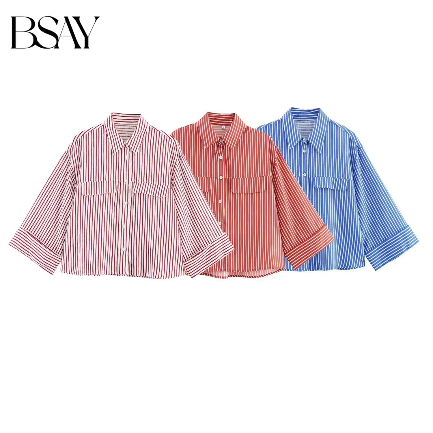 

Женская полосатая рубашка BSAY, весна 2026, новая коллекция, свободная блузка с отложным воротником и длинными рукавами, французский уличный шик, женские топы