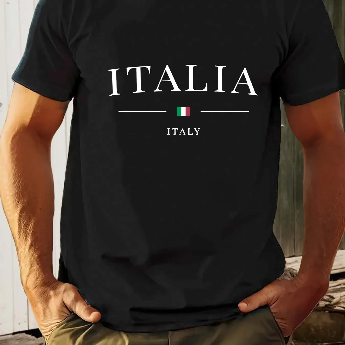 

Men's casual T-shirts with Italian patterns and round-neck short-sleeved summer T-shirts featuring the Italian flag pattern