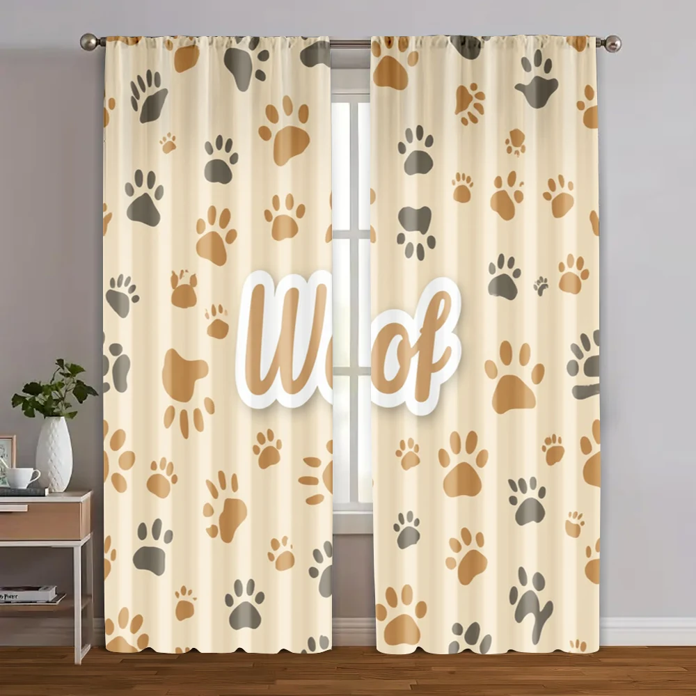 

2pcs, Curtain Set Dog Paw Print Versatile Polyester Fabric (without rod) Thermal Insulation, and Room Darkening Functions Ldeal