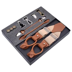 Kit de Bretelles en Alliage de Cuir pour Homme, 6 Clips, Vintage, Décontracté, Suspensorio fjStrap, Cadeau de Noël avec Crochets