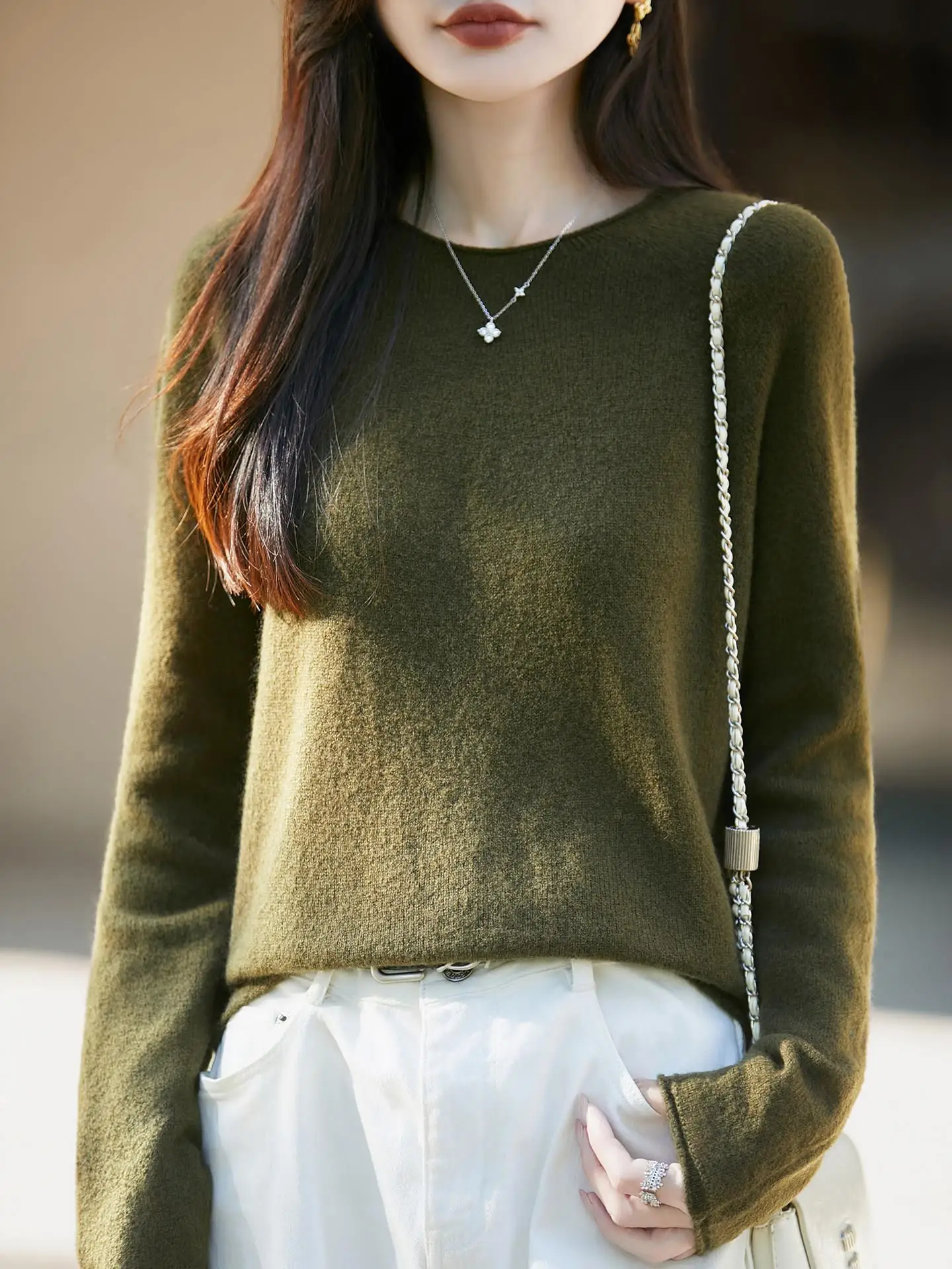 Ladies' Long Sleeve Woolen Knitted Sweater Loose Fit Warm Base Layer Top Roll Lazy Style Premium Feeling Soft Wool