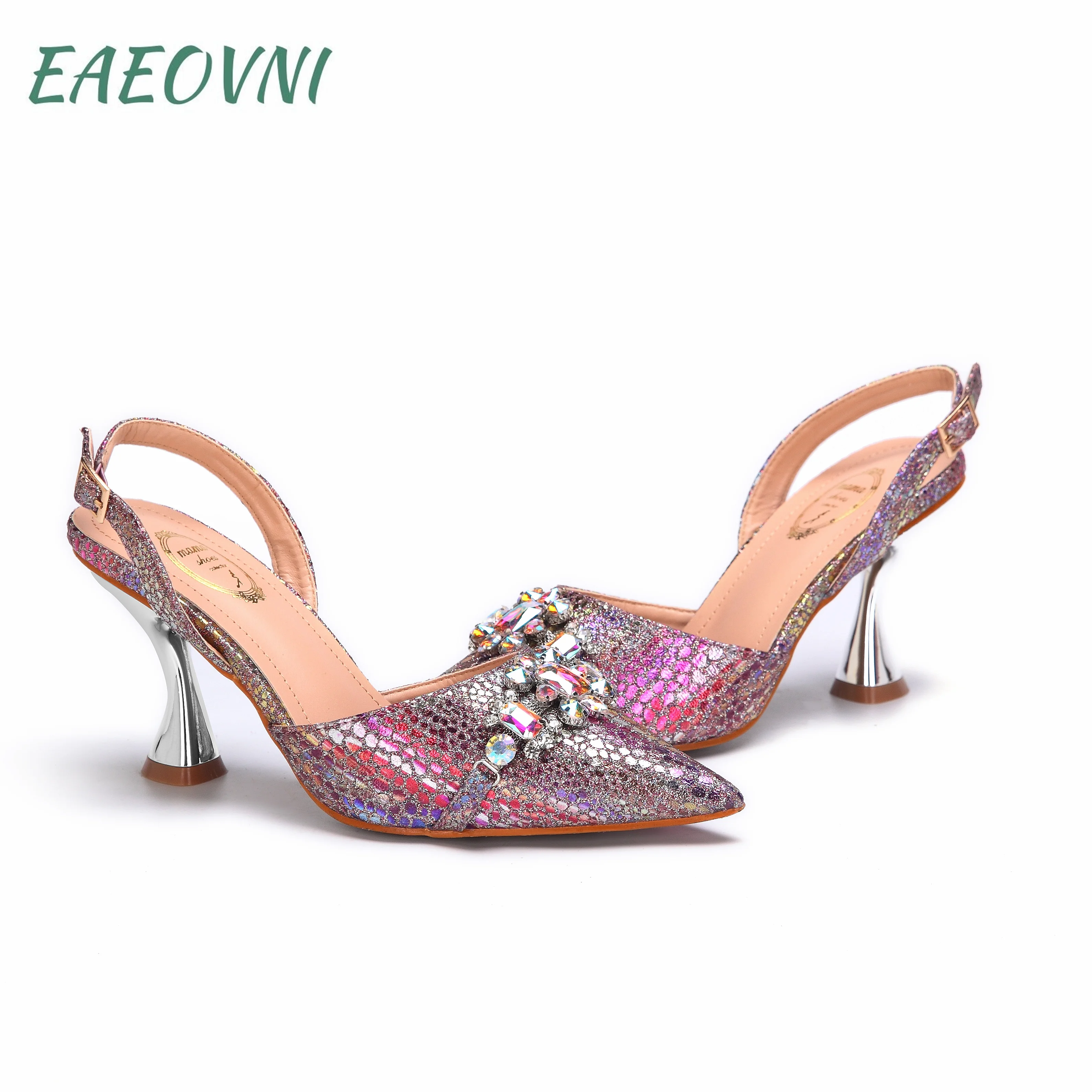 Colorful High Quality Pointed Toe Thin Heels Friends Party Sandals Nigerian Fashion Ladies Shoes and Bag For Wedding