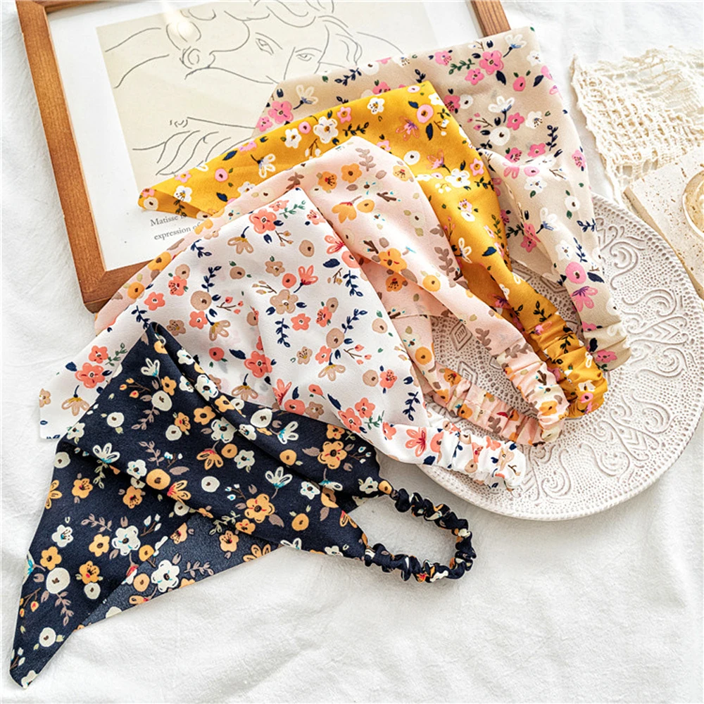 Elastic New Flower Cloth Head Scarf Women Floral Turban Triangle Hair Scarf Hair Accessories Bandana Headband