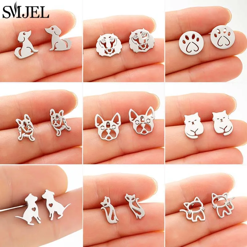 Smjel Cartoon Hund Pfote Ohrringe Modeschmuck Mini Haustier Tier Katze Edelstahl Ohr stecker für Frauen Mädchen Geburtstags geschenke