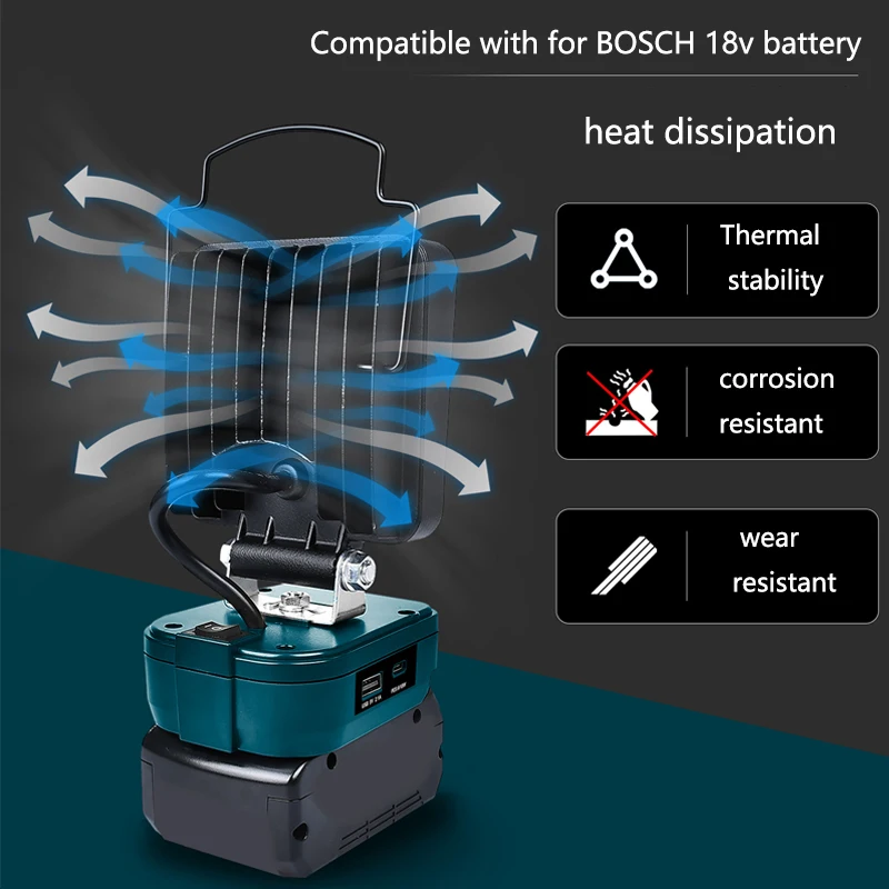 Luz de trabalho led portátil para bosch 14.4v-18v bateria de íon-lítio 48w 3400lm lanterna de iluminação de emergência com carga usb tipo-c ganz